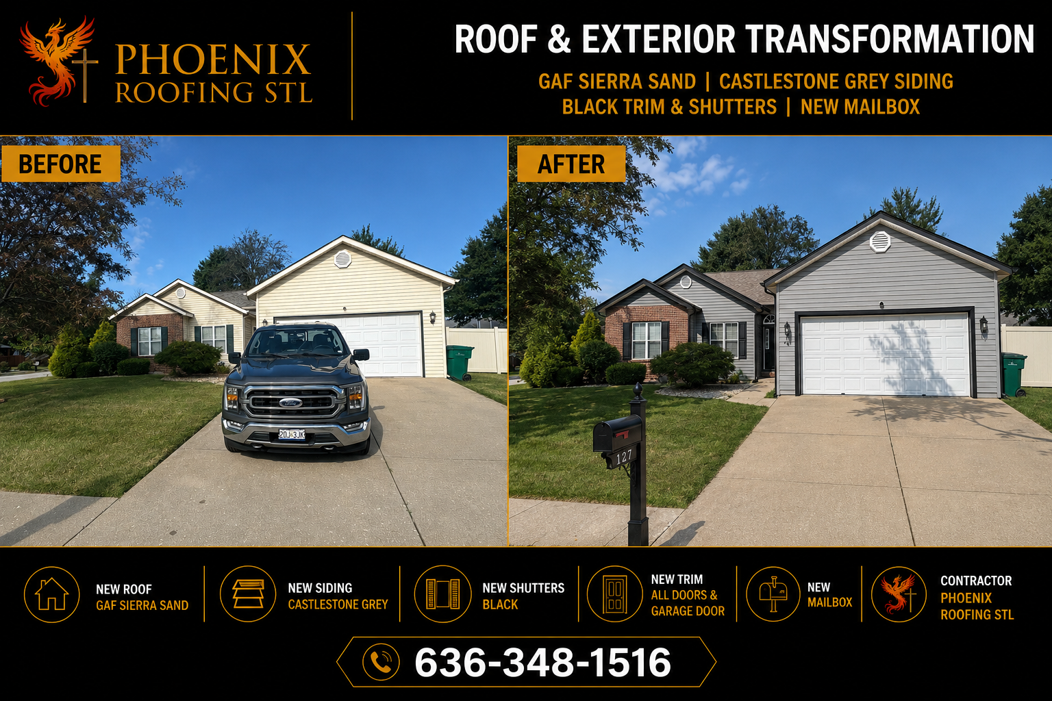 Roof replacement before and after