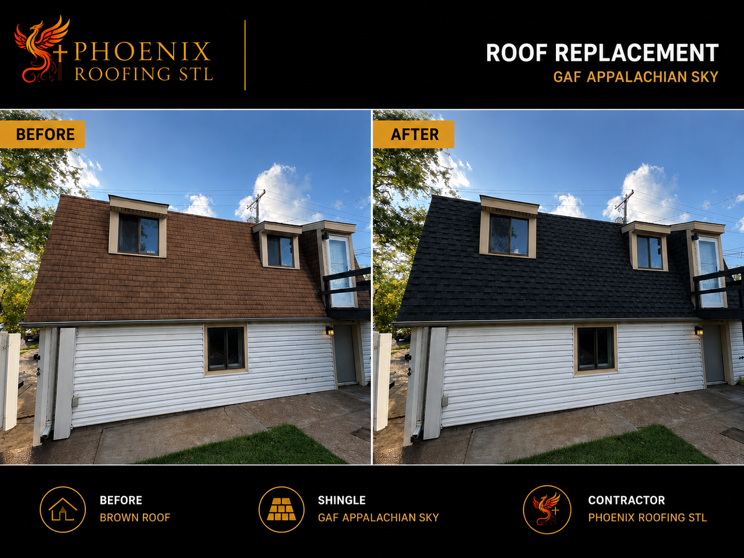 Roof replacement and gutters before and after